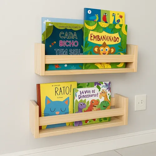 2 Nicho Porta Livro Quarto Infantil Madeira Maciça