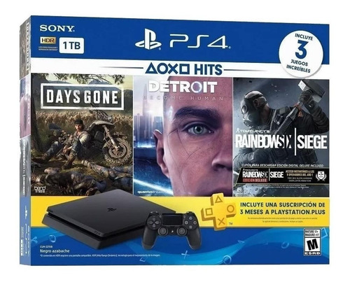 Sony PlayStation 4 Slim CUH-2214B 1TB Days Gone/Detroit: Become Human/Rainbow Six Siege Deluxe color negro azabache 2019