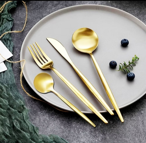 24pcs Conjunto De Talheres De Aço Luxo Inoxidável Preto-ouro