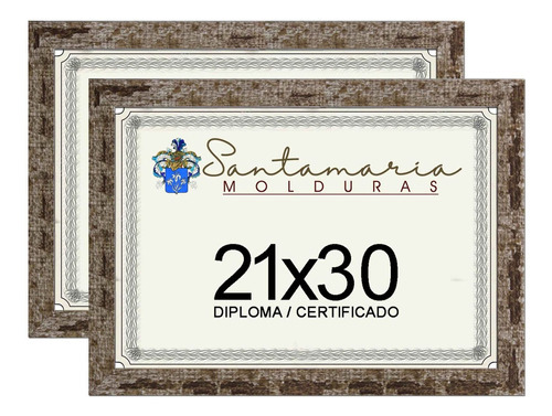 Kit 2 Molduras Porta Diploma Certificado A4 21x30 Marrom Liso