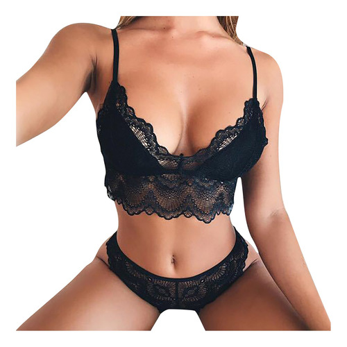 Conjunto De Calzoncillos De Lencería De Encaje Con Sujetador