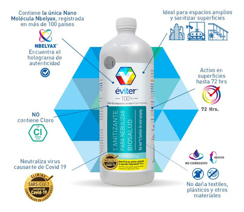 Sanitizante Desinfectante Para Nebulizar Eviter 1 L