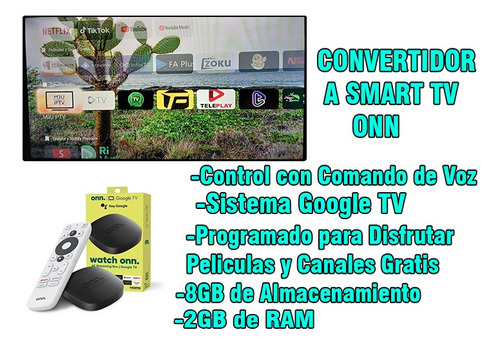 Onn Tv 4k Google Tv Box - Programado Peliculas Serie Canales Negro De Voz