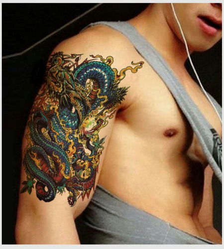 Tatuagem Temporária 3d Grande Muito Real Dragão Em Chamas