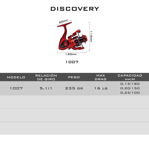 Imagen 2 de 3 de Micro Reel Caster Discovery 1007 Pesca Pejerrey 7 Rulemanes