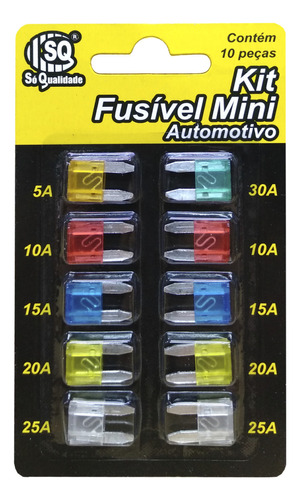 Kit Fusivel Automotivo Lamina Mini 10 Pças 5/10/15/20/25/30a