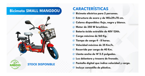 Bicimoto Eléctrica Mod Mg 350 Watts Roja Bat Extraible Plomo