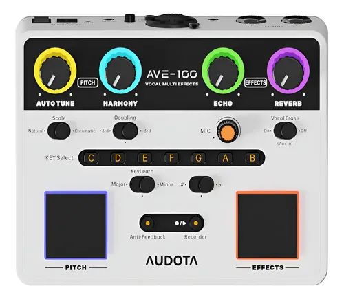 Processador Vocal Audota Ave-100 Com Modos De Reverberação Branco