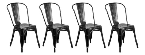 Pack 4 Silla De Comedor De Metal Negra Diseño Moderno Y Apil