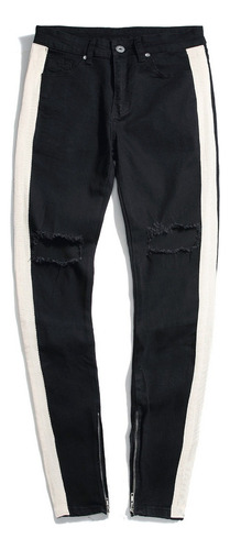 Jeans Rotos Hombre High Street Borde De Rayas Blancas