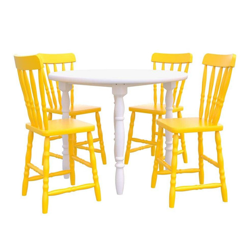 Conjunto De Mesa Lusha Com 4 Cadeiras Dalas Branco E Amarelo