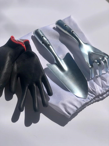 Imagen 2 de 4 de Set Herramientas Jardineria Guantes Pala Rastrillo Acero P