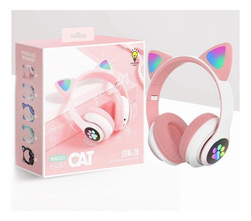 Audífonos gamer inalámbricos CAT STN-28 rosa con luz LED
