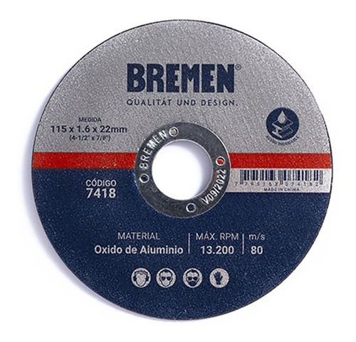 Disco Corte 1,6mm - 4½ (115mm) Oxido Aluminio Bremen X 25 