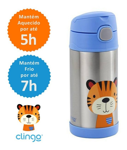 Imagem 7 de 9 de Garrafa Térmica Infantil Inox 270ml Livre De Bpa Clingo