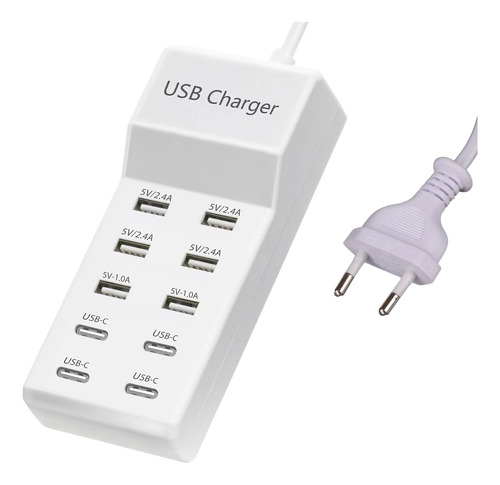 Estação De Carregamento Usb De 50w Com 6 Usb A / 4 Usb C
