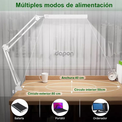 Dapon Lámpara De Escritorio Mesa Con Brazo Led 10 Modos 360° Oficina