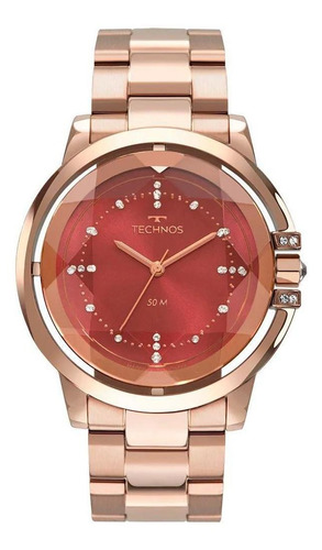 Relógio Feminino Rose Technos Vidro Lapidado Caixa Vazada+nf