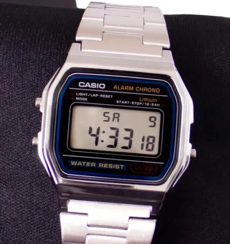 Relógio Unissex Casio Digital Esportivo A158wa-1df Prata Retrô