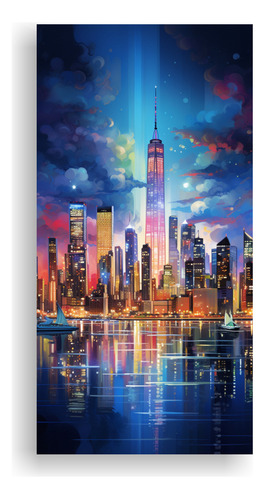 80x40cm Cuadro Decorativo Ciudad Nueva York Luces Coloridas