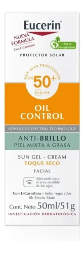 Protector Solar Eucerin Oil Control Anti-Brillo, Piel mixta a grasa toque seco