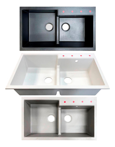 Pileta Doble Rectangular De Cuarzo Bacha De Cocina Baño 