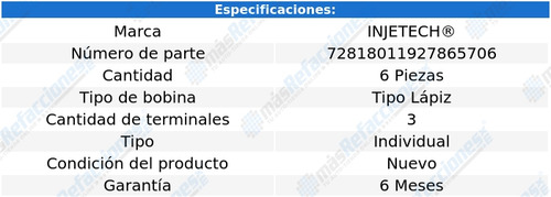 Juego 6 Bobinas Honda Pilot V6 3.5l De 2003 A 2008 Injetech