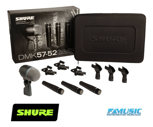 Kit Microfonos Bateria Shure Dmk57 3 Sm57 + 1 Beta 52a Clamp