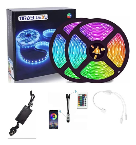 Tira Led Rgb 10 Mts Bluethoot Fuente 12v Control Celular Luz