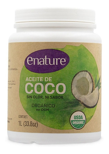 Imagen 1 de 1 de Aceite De Coco Orgánico Sin Sabor Enature 1 L