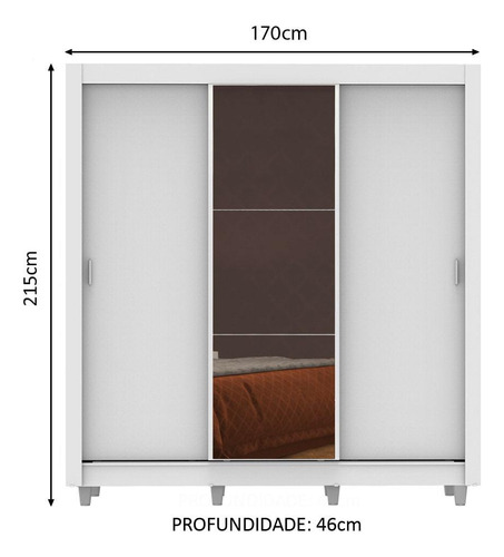 Ropero Closet Madesa Lyon Plus 3 Puertas Con Espejo Pies B Color Blanco