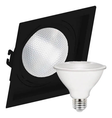 Kit 6 Spot Embutir Par30 Quadrado Recuado + Lampada Led 9w