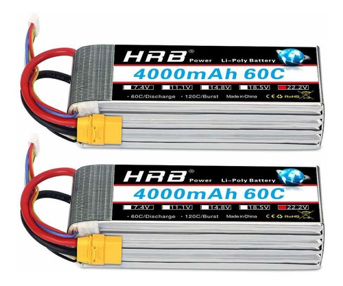 2 Baterias Lipo Hrb 6s 22.2v 4000mah 60c Con Xt90 Plug Para 