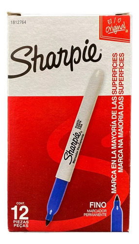 Marcador Permanente Sharpie Punta Fina X12 Azul Escritorio