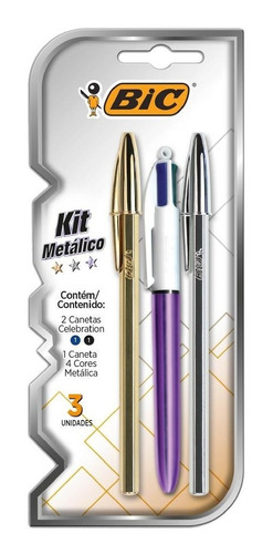 Kit Set Boligrafos Lapiceras Bic Metalicos X 3 Piezas