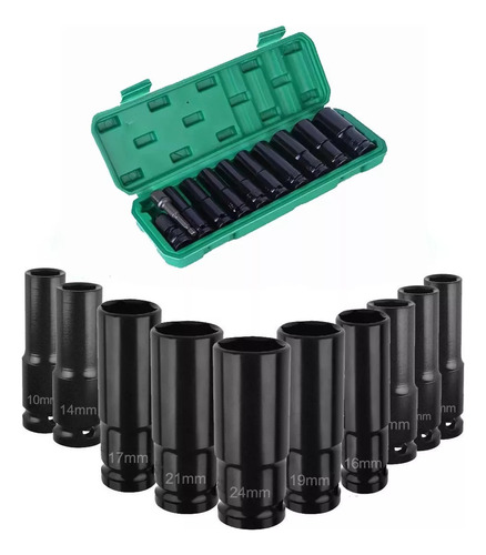 Juego Set Dados De Impacto 1/2, 10 Piezas De 10 A 24 Mm