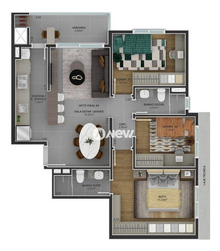 Imagem 5 de 21 de Apartamento Com 3 Dormitórios À Venda, 159 M² Por R$ 827.662 - Jardim América - São Leopoldo/rs - Ap3440