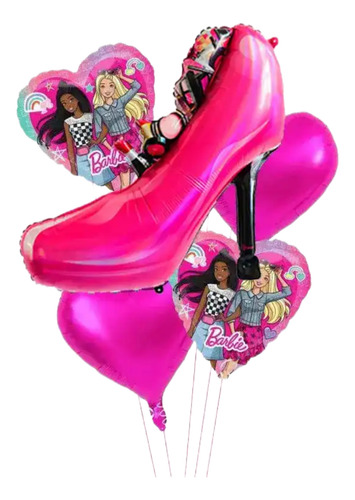 Set De 5 Globos Barbie Zapatilla Cumpleaños Fiesta Infantil