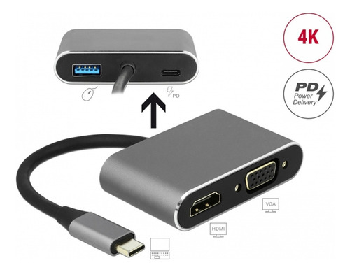 Adaptador Hub Tipo C 4 En 1 Vga Hdmi Usb 3.0 Pd | Cs Store ®