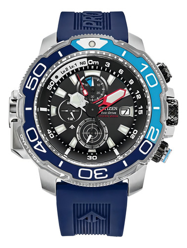 Relógio Masculino Citizen Aqualand Promaster Tz31712a Prata Correia Azul Bisel Azul Fundo Preto