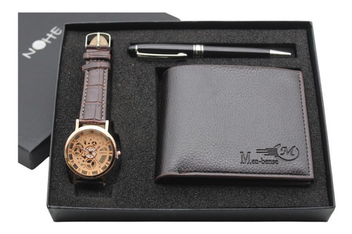 Set Ejecutivo Para Hombre, Reloj Maquinaria Cartera Y Pluma 