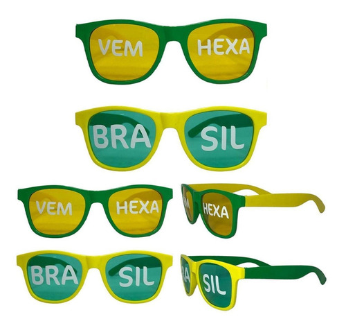 Kit 8 Óculos Personalizados Brandeira Bora Brasill Vem Hexa