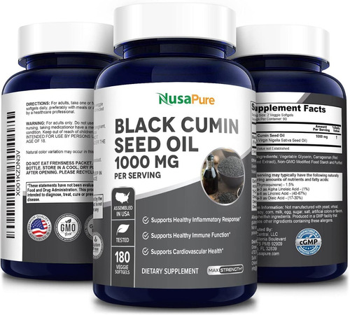 Aceite Comino Negro / Black Seed Oil / 180 Capsulas Imp Usa