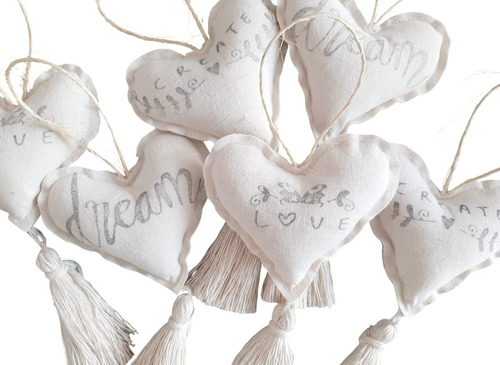 Souvenir X20 Colgante Corazón Tela Blanco Borla Fleco