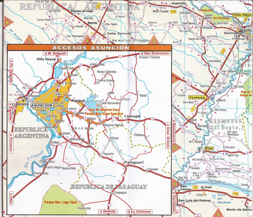 Paraguay Mapa De Rutas Y Caminos De Asuncion 81 Por 57 Cm