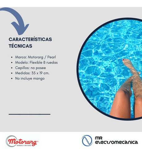 Limpiafondo Pileta Flexible De 8 Ruedas Motorarg - 35 Cm.