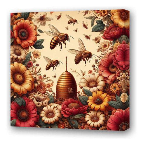 Cuadro 20x20cm Abeja Colmena Flores Bees Miel Flow M4