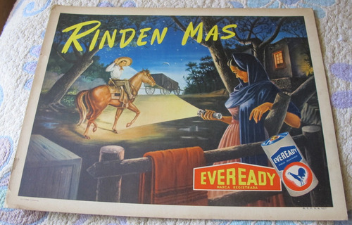  Antiguo Anuncio Pilas Eveready Jinete A Caballo Años 50s 