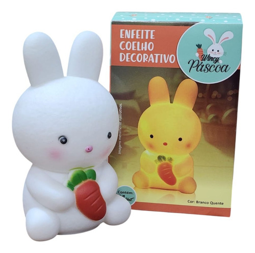 Luminária Coelho Com Cenoura Enfeite Decorativo Para Pascoa Estrutura Branco Bateria