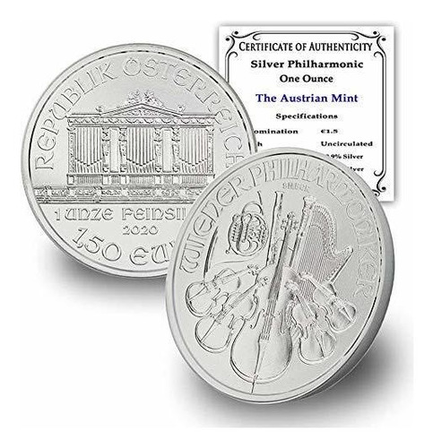 Moneda De Plata Filarmónica De Austria 2020 At 1 Oz 999 Plat
